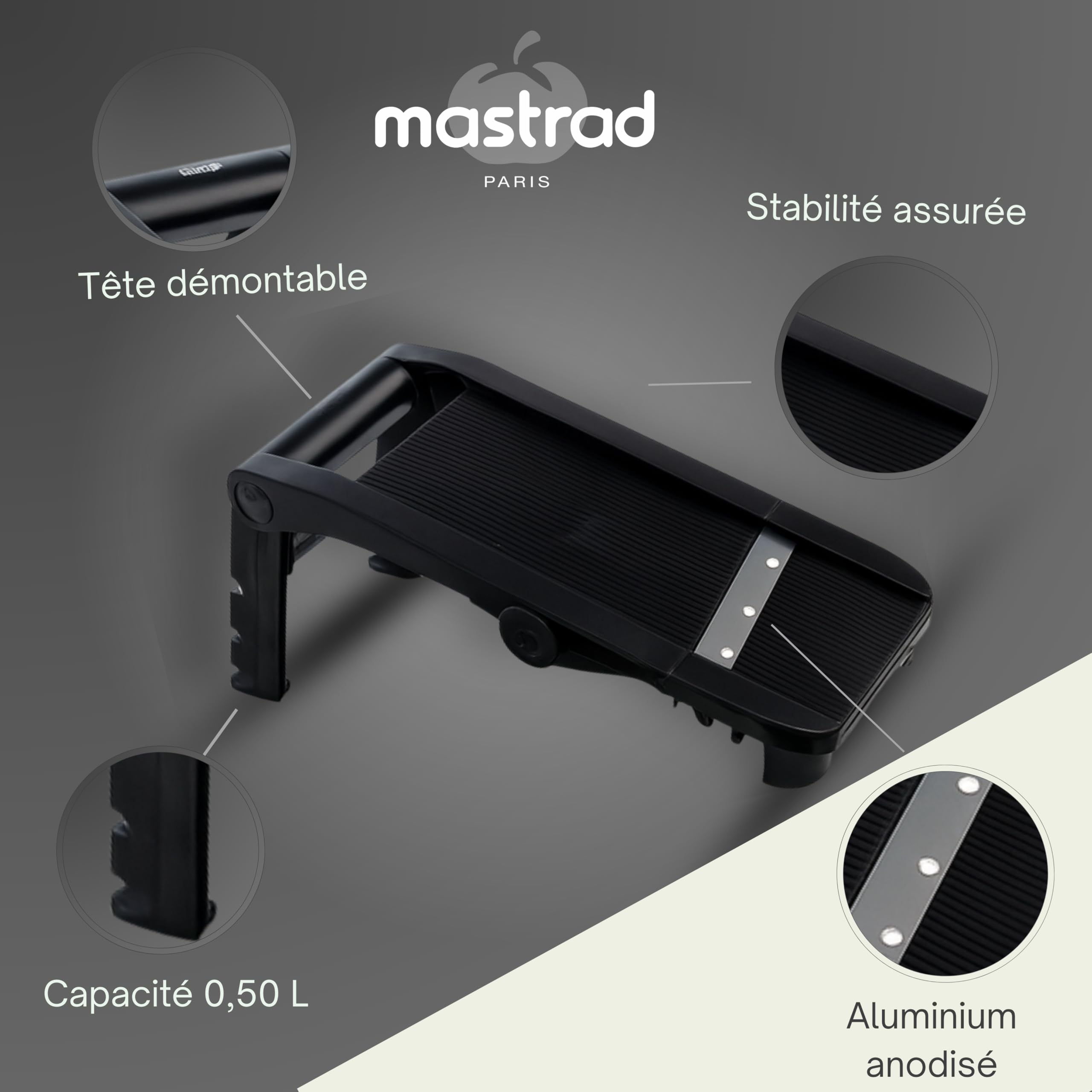 mastrad-mandoline-multilames-5-lames-et-3-r-pes-en-acier-inoxydable-poussoir-r-g image 3