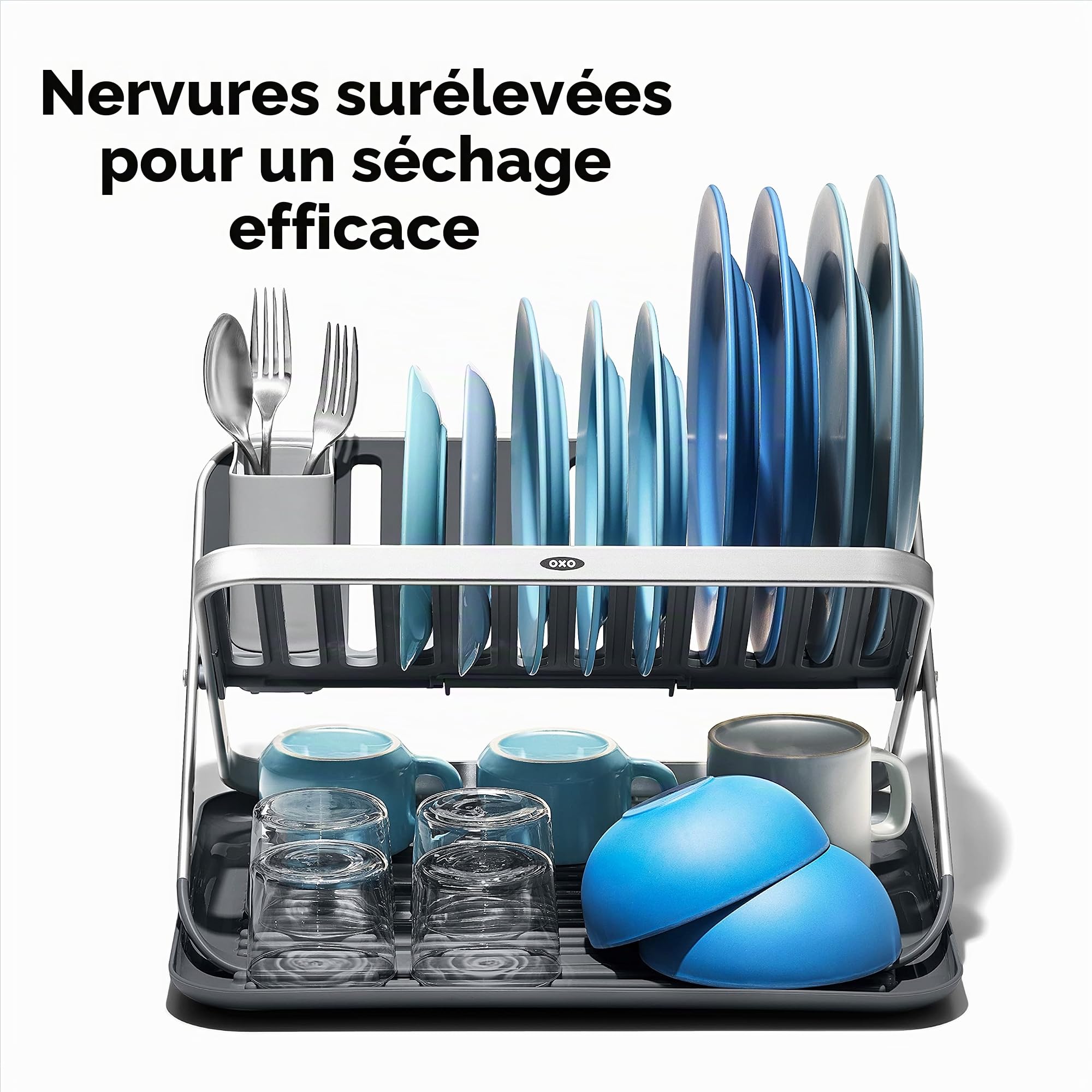 oxo-good-grips-gouttoir-plat-repliable-en-aluminium-gouttoir-vaisselle-2-niveaux image 4