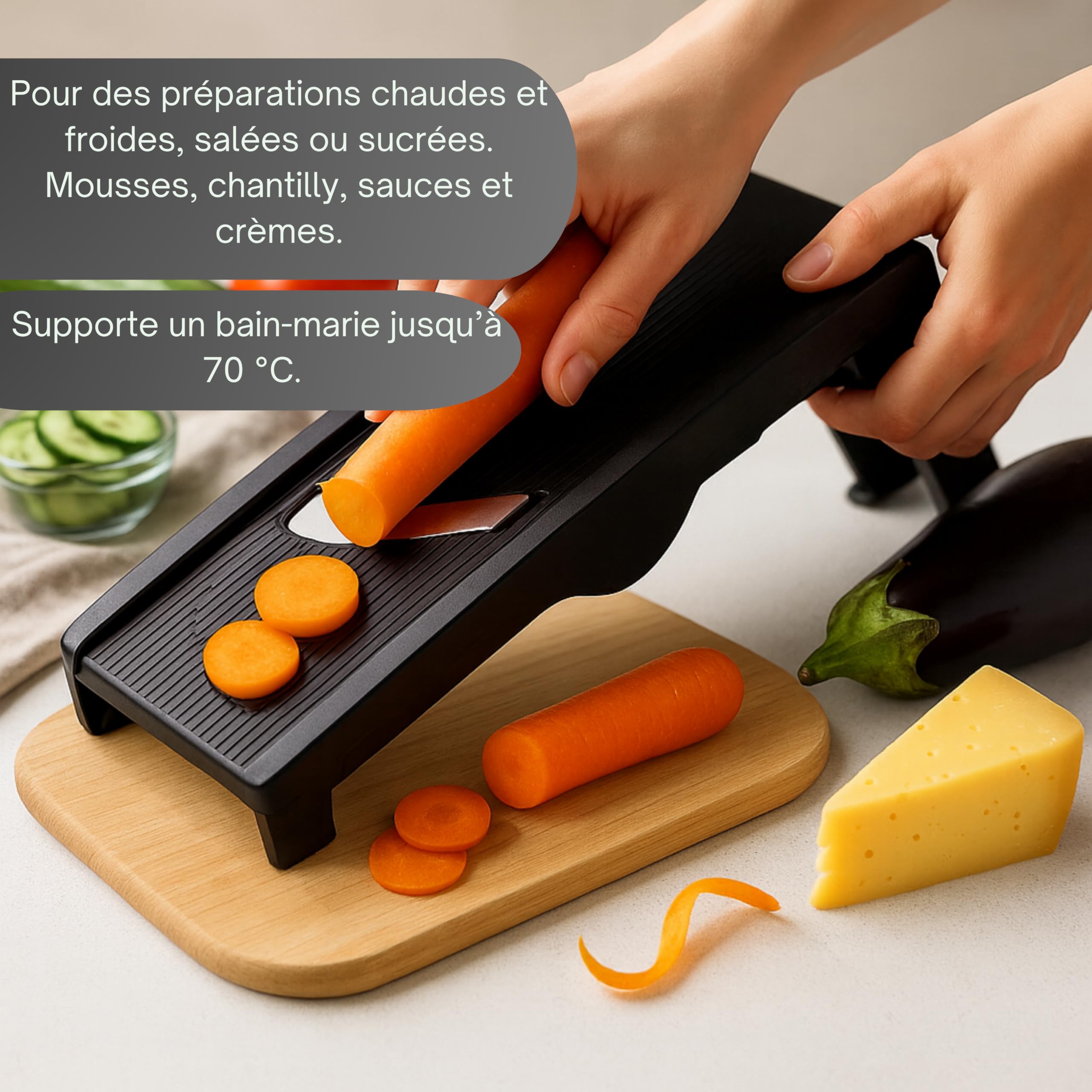 mastrad-mandoline-multilames-5-lames-et-3-r-pes-en-acier-inoxydable-poussoir-r-g image 2