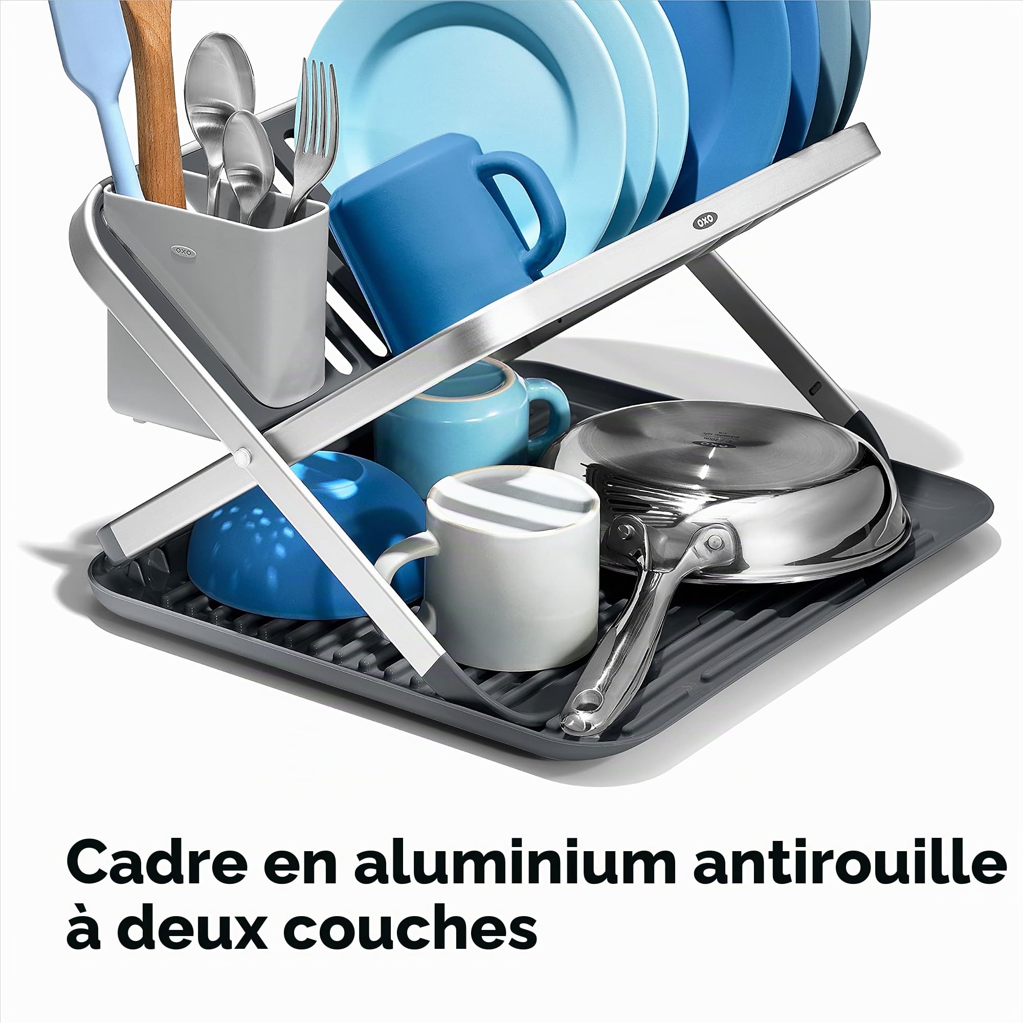 oxo-good-grips-gouttoir-plat-repliable-en-aluminium-gouttoir-vaisselle-2-niveaux image 3