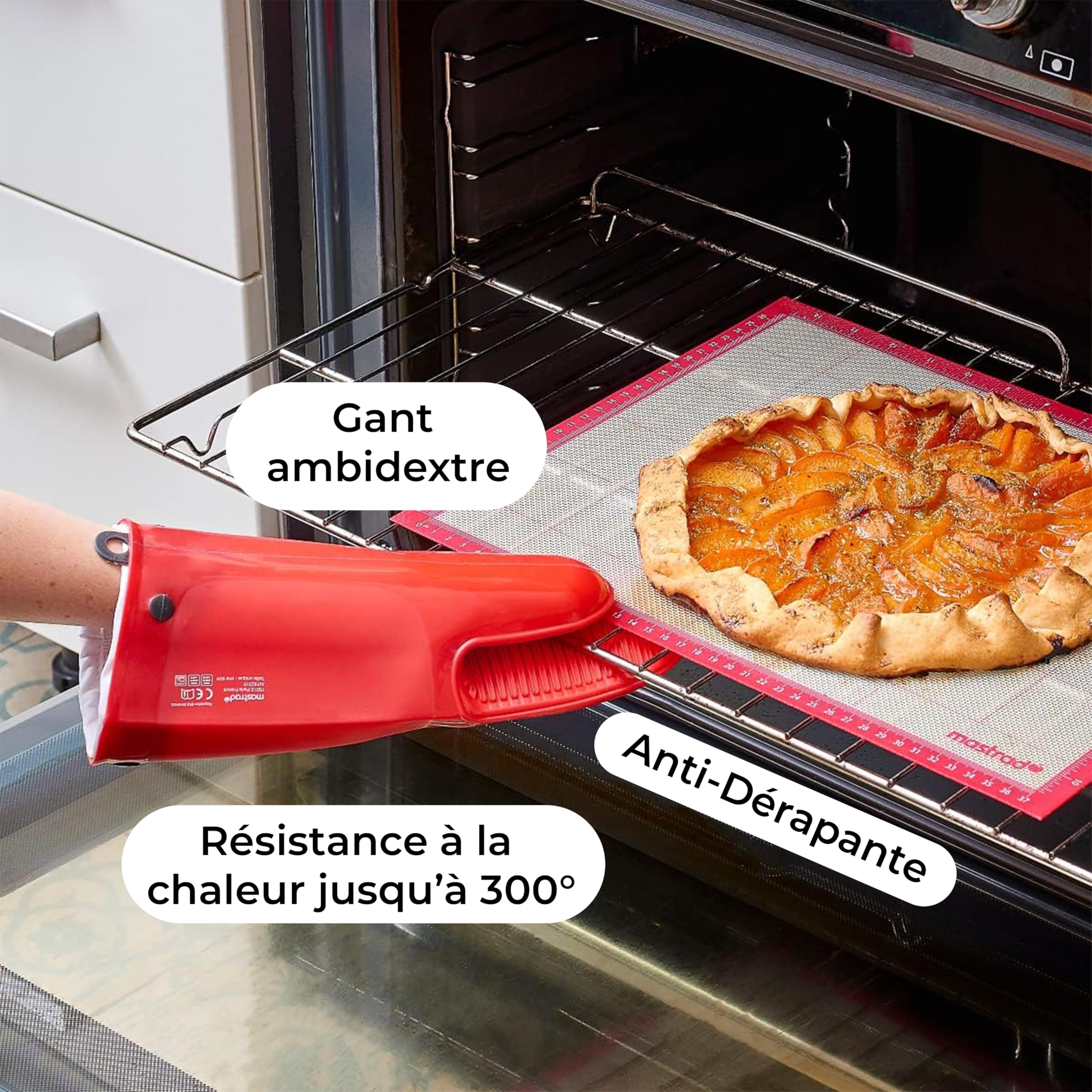 mastrad-gant-de-cuisine-silicone-coton-30-cm-rouge-gant-four-anti-chaleur-jusqu- image 3